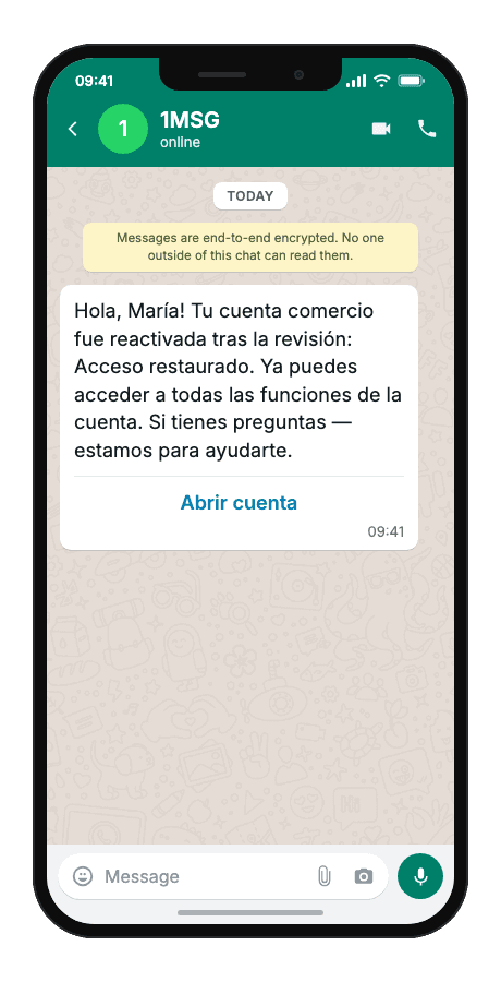 WhatsApp Business API for account reactivation notification