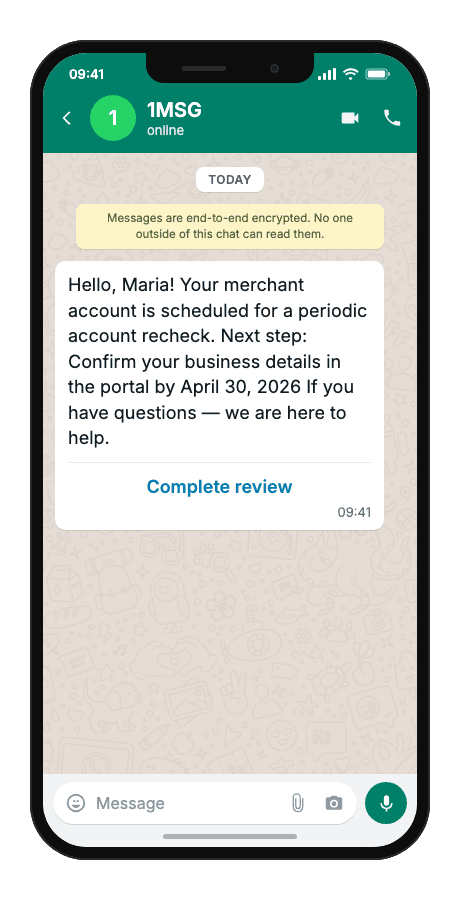 WhatsApp Business API for account recheck notification