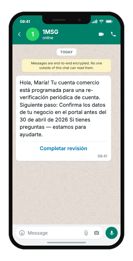 WhatsApp Business API for account recheck notification