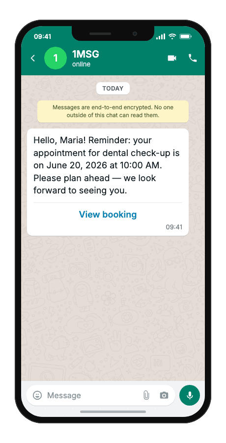 WhatsApp Business API for advance booking reminder