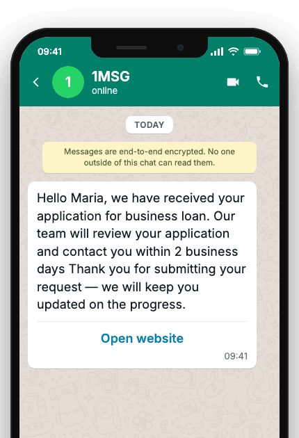 WhatsApp Business API for application receipt confirmation