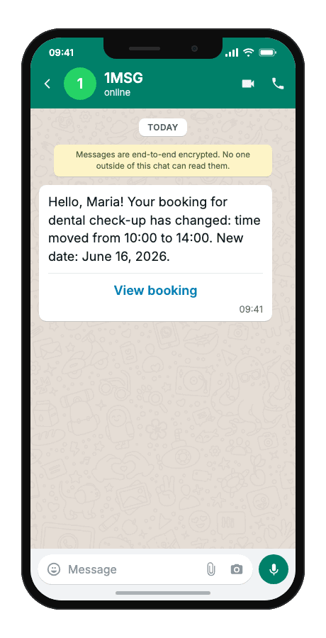 WhatsApp Business API for booking change notification