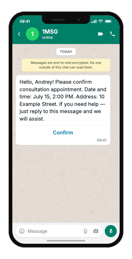 WhatsApp Business API for client confirmation request