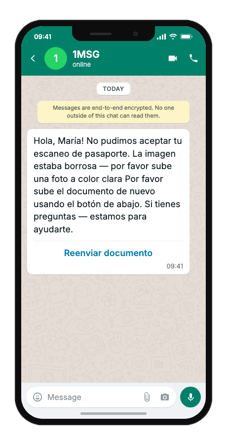 WhatsApp Business API for document resubmit request