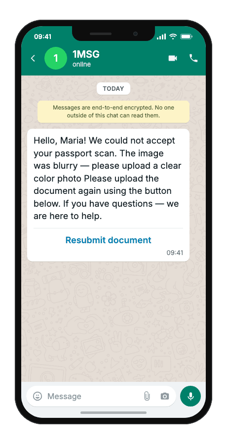 WhatsApp Business API for document resubmit request