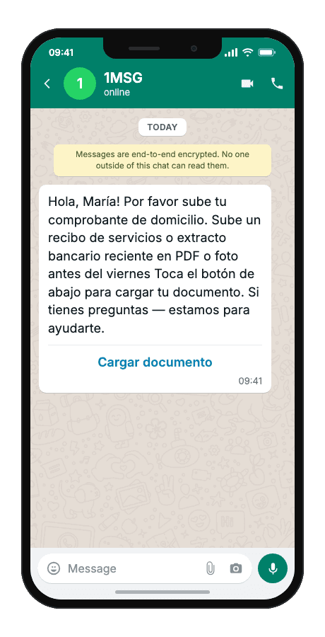 WhatsApp Business API for document upload request