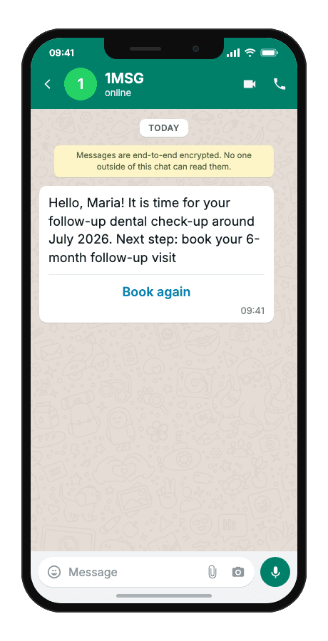 WhatsApp Business API for follow-up visit reminder