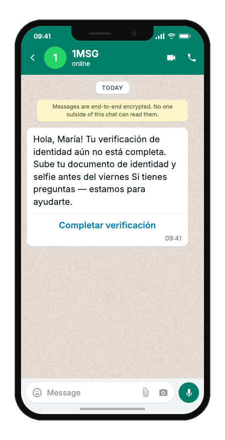 WhatsApp Business API for incomplete verification reminder
