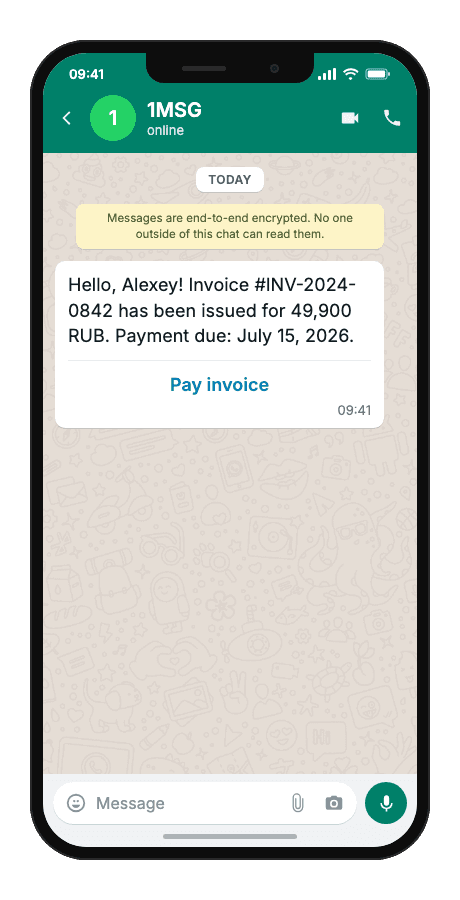 WhatsApp Business API for invoice send notification