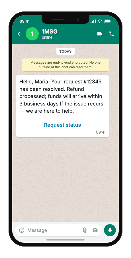 WhatsApp Business API for issue resolved notification