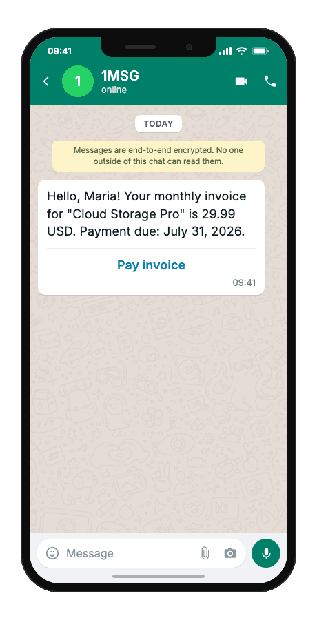 WhatsApp Business API for monthly invoice notification