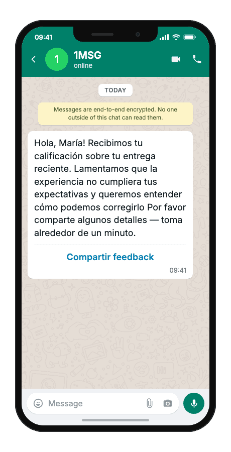 WhatsApp Business API for negative feedback follow-up