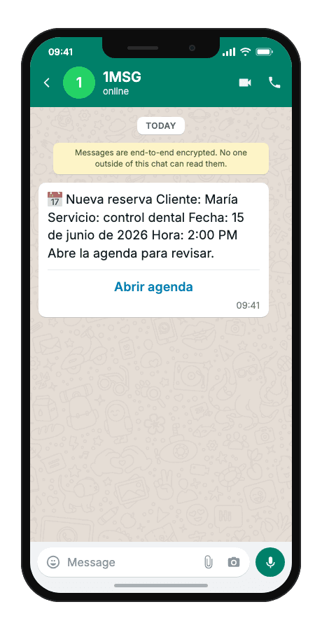 WhatsApp Business API for new booking staff notification