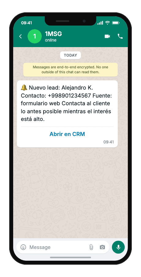 WhatsApp Business API for new lead manager notification