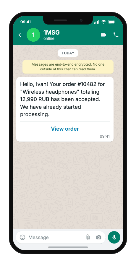 WhatsApp Business API for new order confirmation
