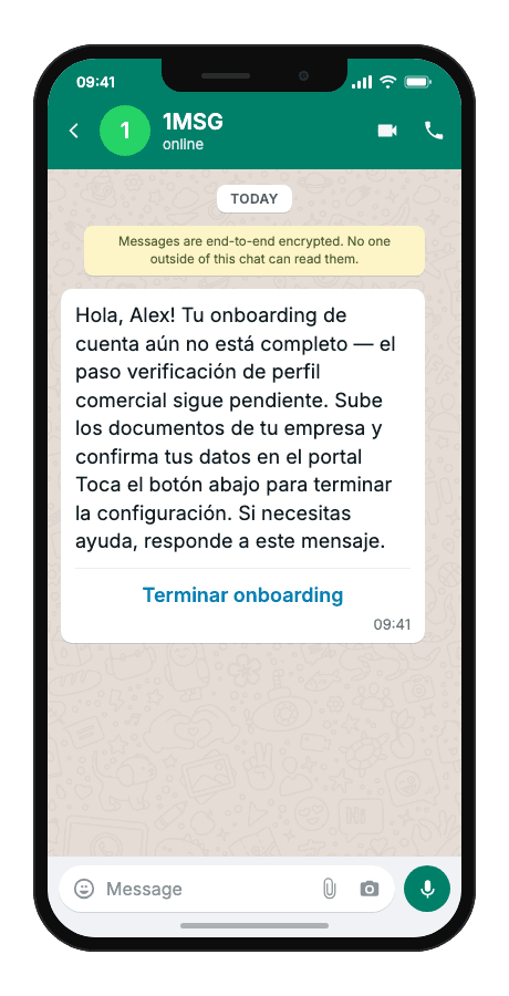 WhatsApp Business API for onboarding completion reminder