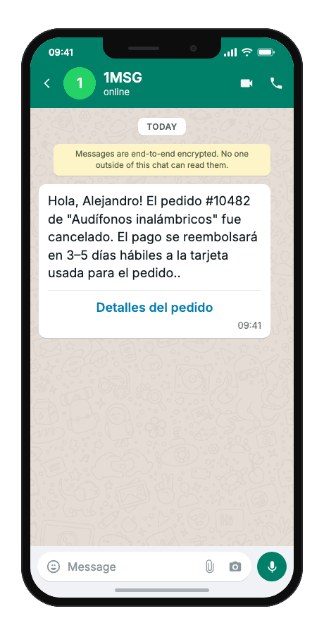 WhatsApp Business API for order cancellation notification
