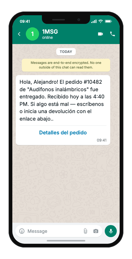 WhatsApp Business API for order delivered confirmation