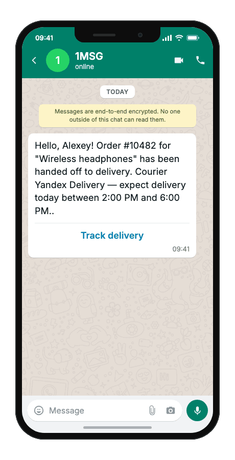 WhatsApp Business API for order handed to delivery notification