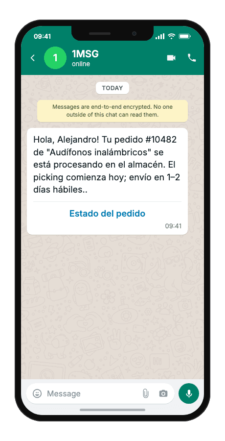 WhatsApp Business API for order accepted for processing