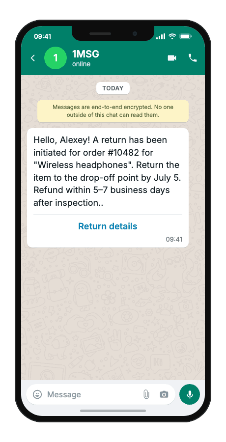 WhatsApp Business API for order return notification