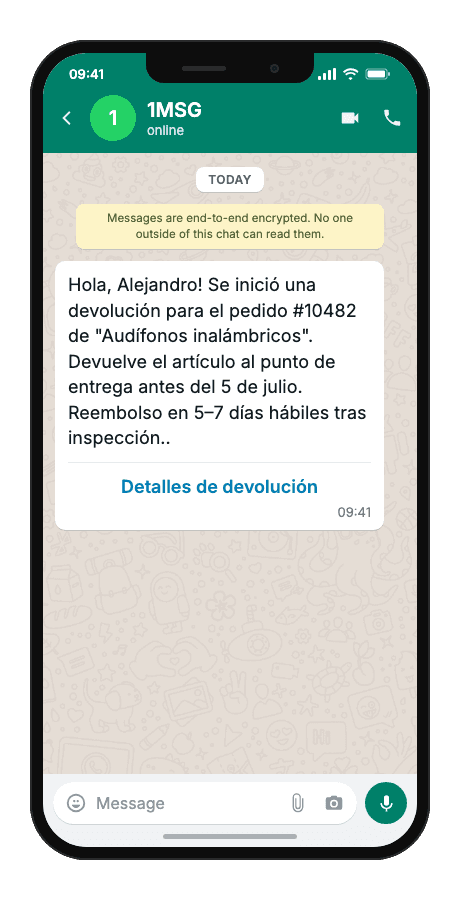 WhatsApp Business API for order return notification