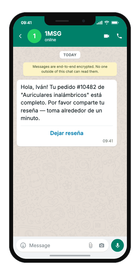 WhatsApp Business API for post-purchase review request