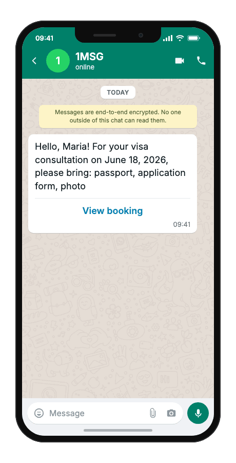 WhatsApp Business API for pre-visit documents list