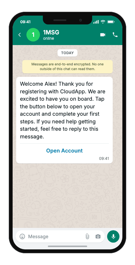 WhatsApp Business API for registration welcome message