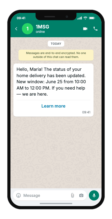 WhatsApp Business API for service process change notification