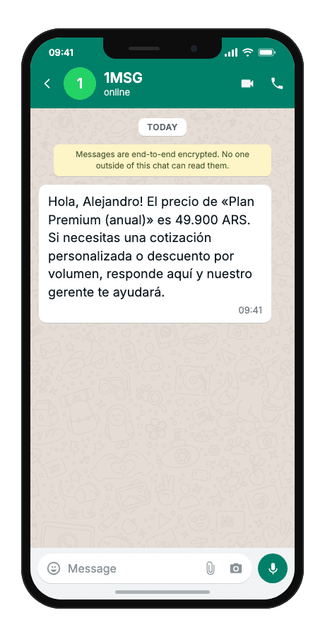 WhatsApp Business API for session reply — price inquiry