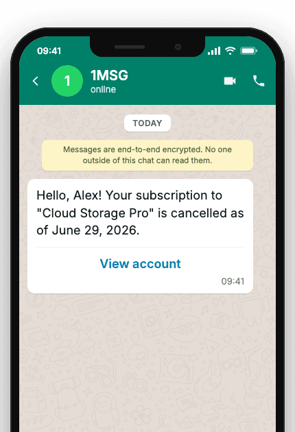 WhatsApp Business API for subscription cancellation confirmation