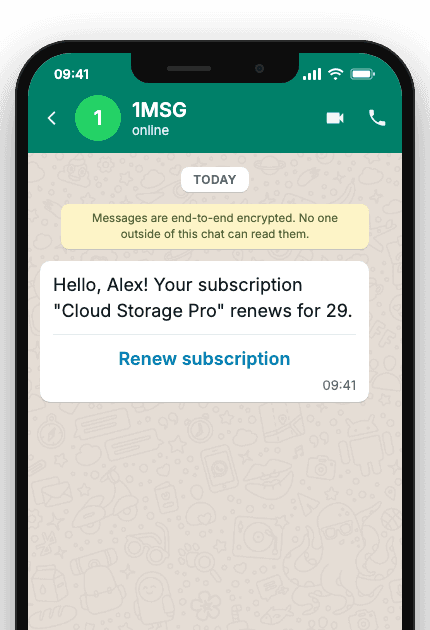 WhatsApp Business API for subscription renewal reminder