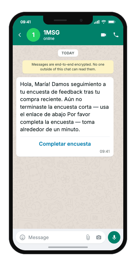 WhatsApp Business API for survey completion reminder