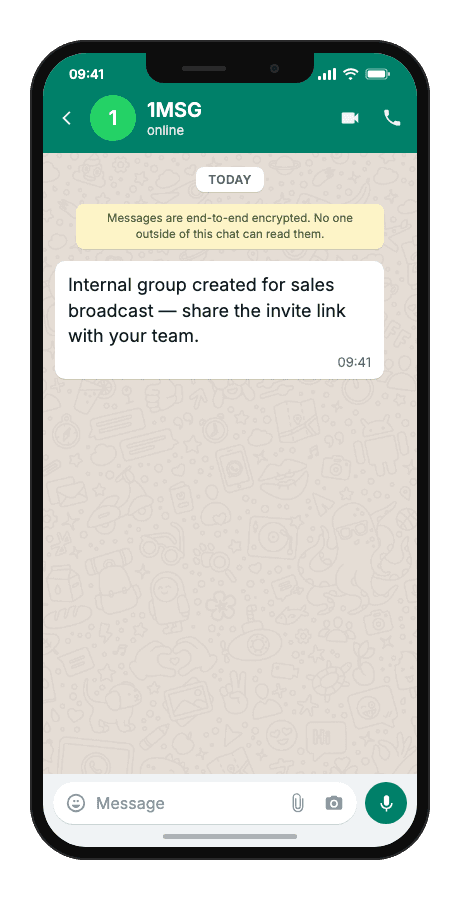 WhatsApp Business API for team broadcast — create whatsapp group