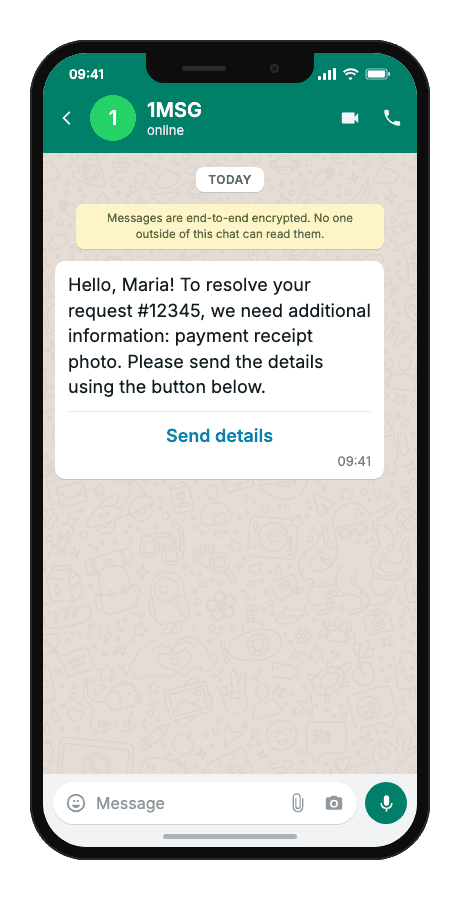 WhatsApp Business API for ticket additional info request