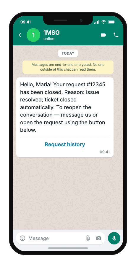WhatsApp Business API for ticket closed notification
