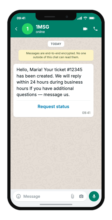 WhatsApp Business API for ticket created notification