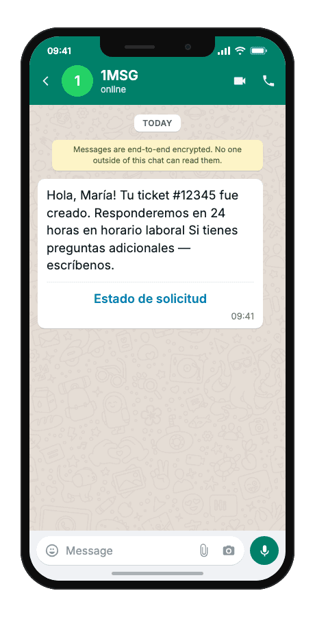 WhatsApp Business API for ticket created notification