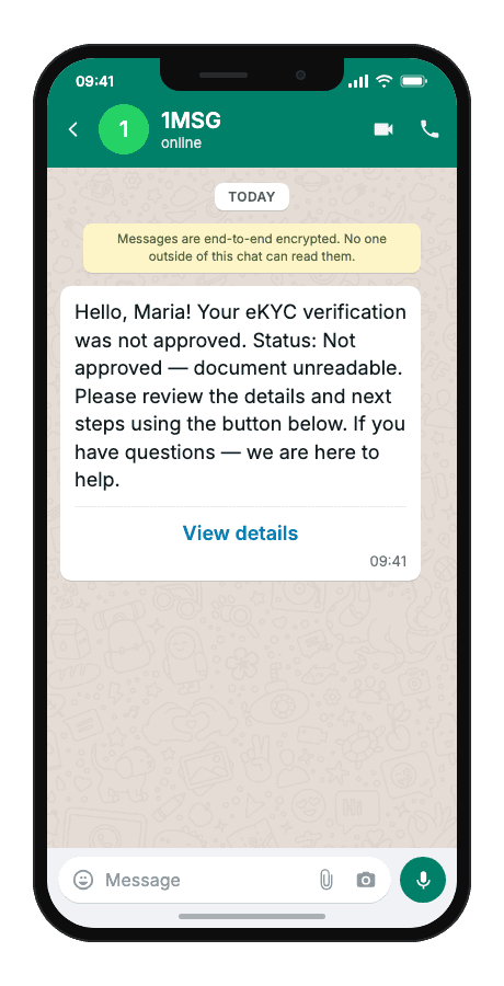 WhatsApp Business API for verification rejected notification
