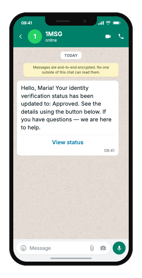 WhatsApp Business API for verification status notification