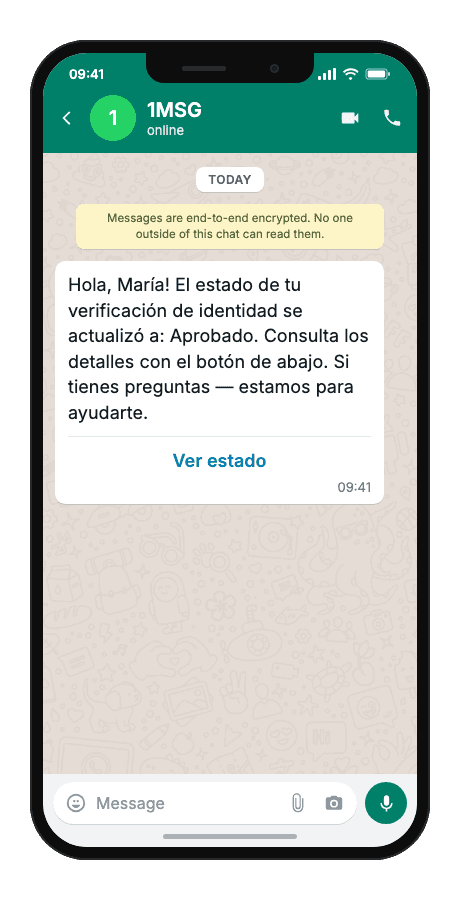 WhatsApp Business API for verification status notification