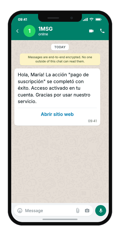 WhatsApp Business API for action success confirmation