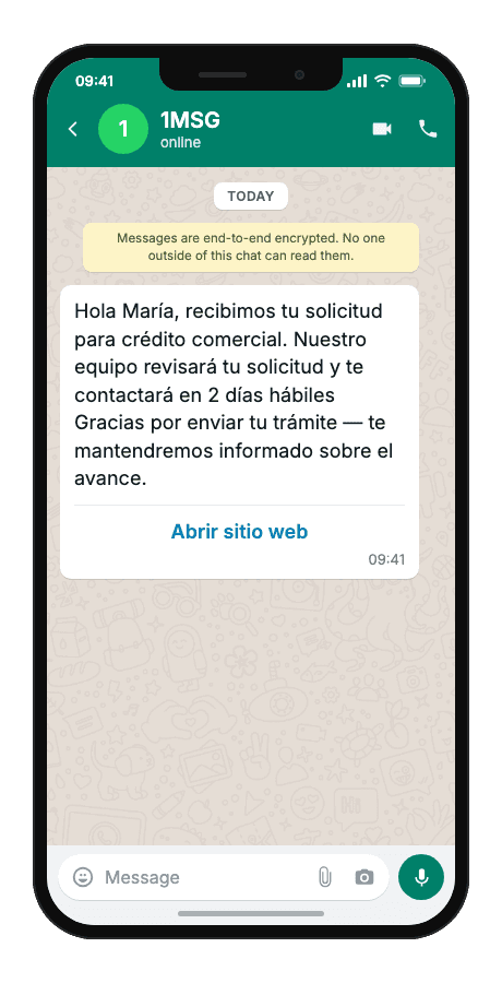 WhatsApp Business API for application receipt confirmation