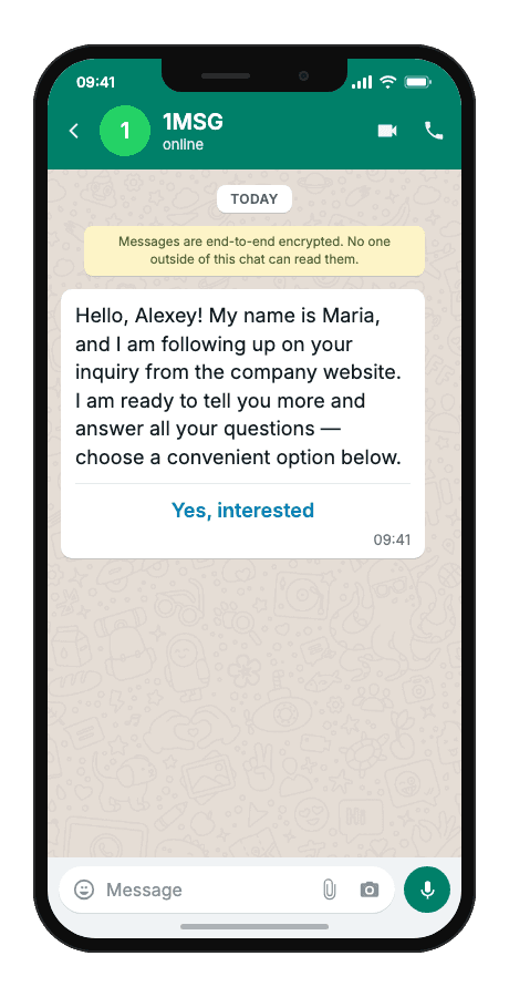 WhatsApp Business API for first contact with a new lead