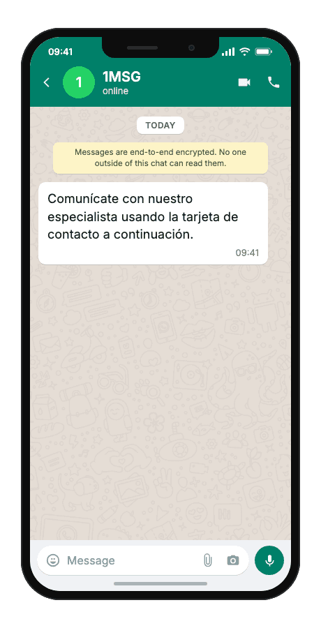 WhatsApp Business API for specialist handoff — share contact card