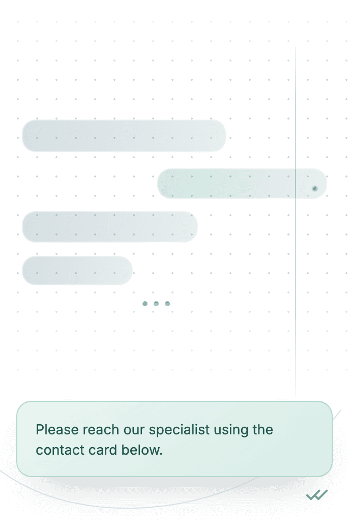 WhatsApp Business API for specialist handoff — share contact card