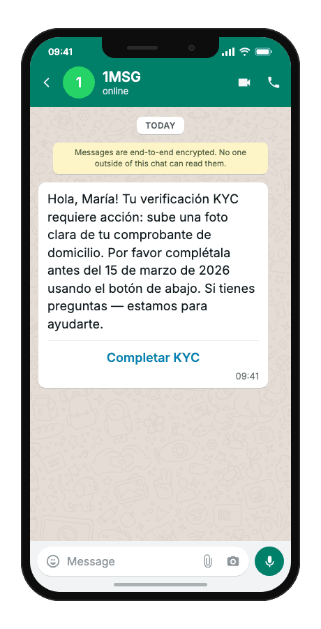 WhatsApp Business API for kyc action required notification