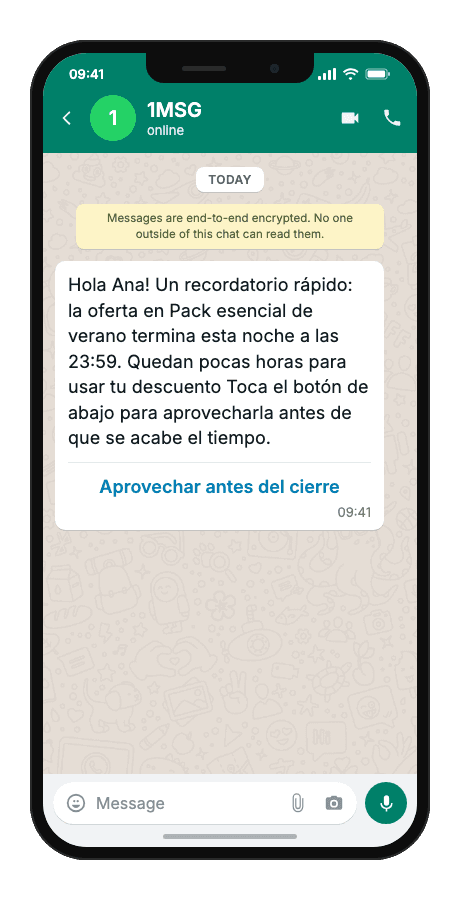 WhatsApp Business API for limited-time offer deadline reminder