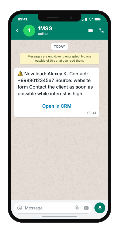 WhatsApp Business API for new lead manager notification